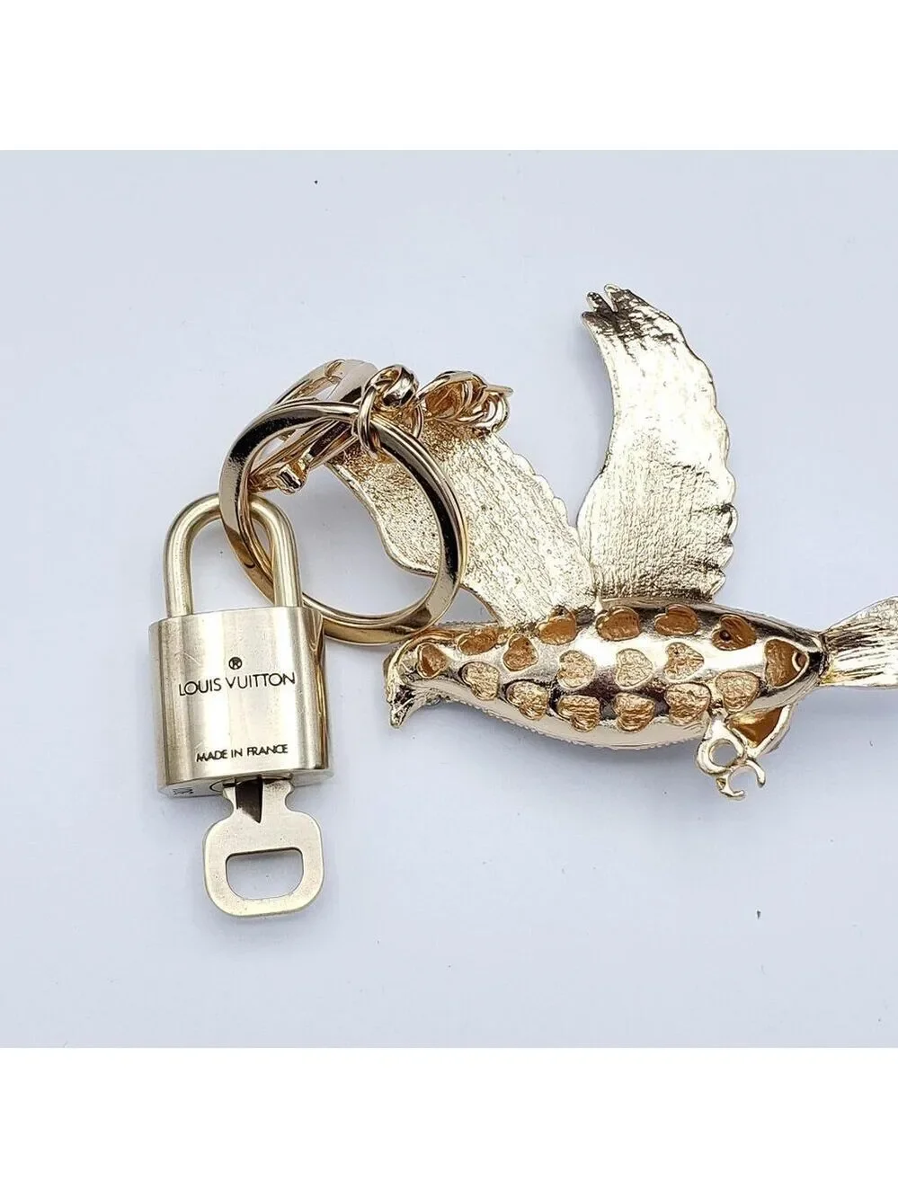Authentic Louis Vuitton Lock & Key with Unbranded Dove Charm, Keychain